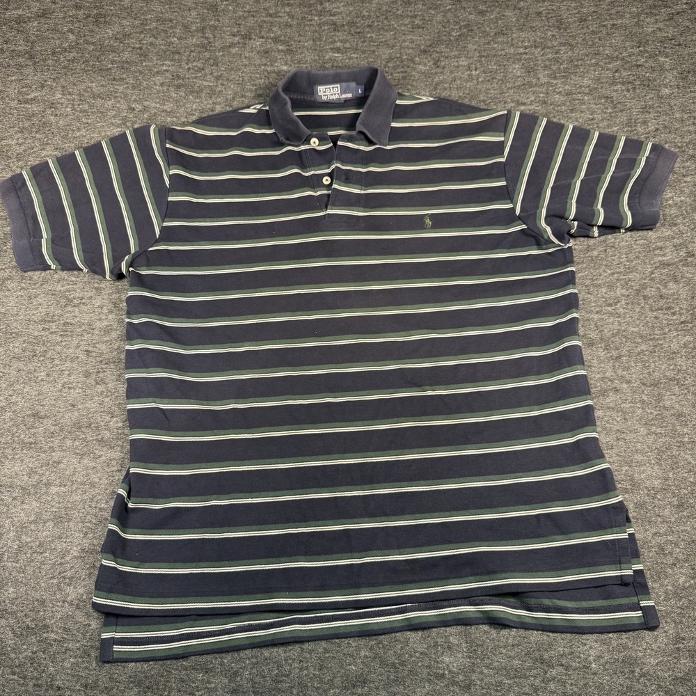 Polo Ralph Lauren‎ Shirt Mens Size L Blue and Green Striped Short Sleeve Polo